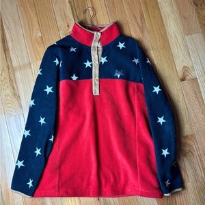 Simply Southern Sweater XL Red white and Blue with stars Fleece Long Sleeve